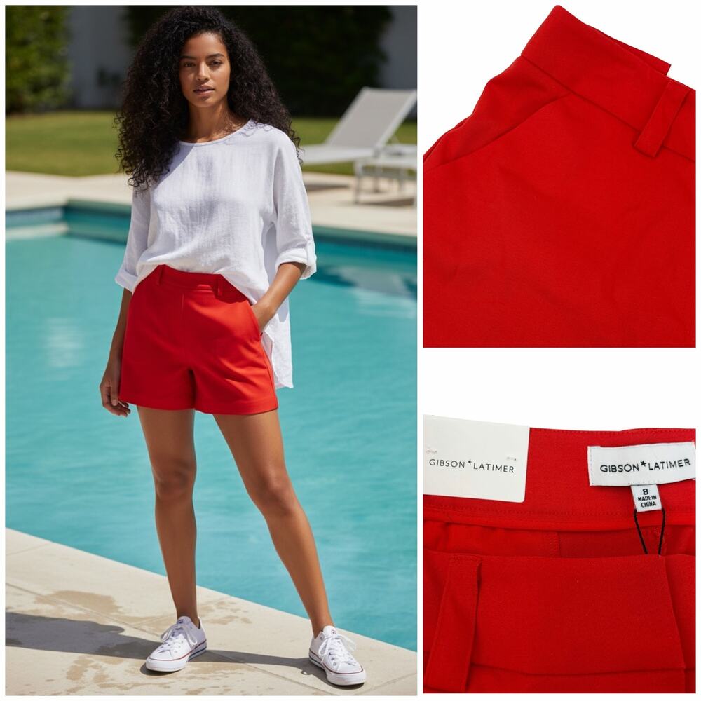 Gibson Latimer‎ Red Linen Shorts Women’s Size 8 NWT Summer Casual - Picture 2 of 6